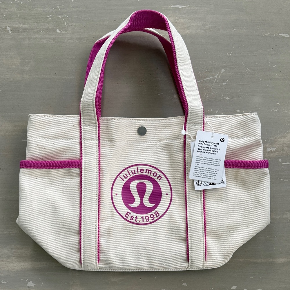 NWT Lululemon Daily Multi-Pocket Mini Canvas Tote Natural Pow Pink